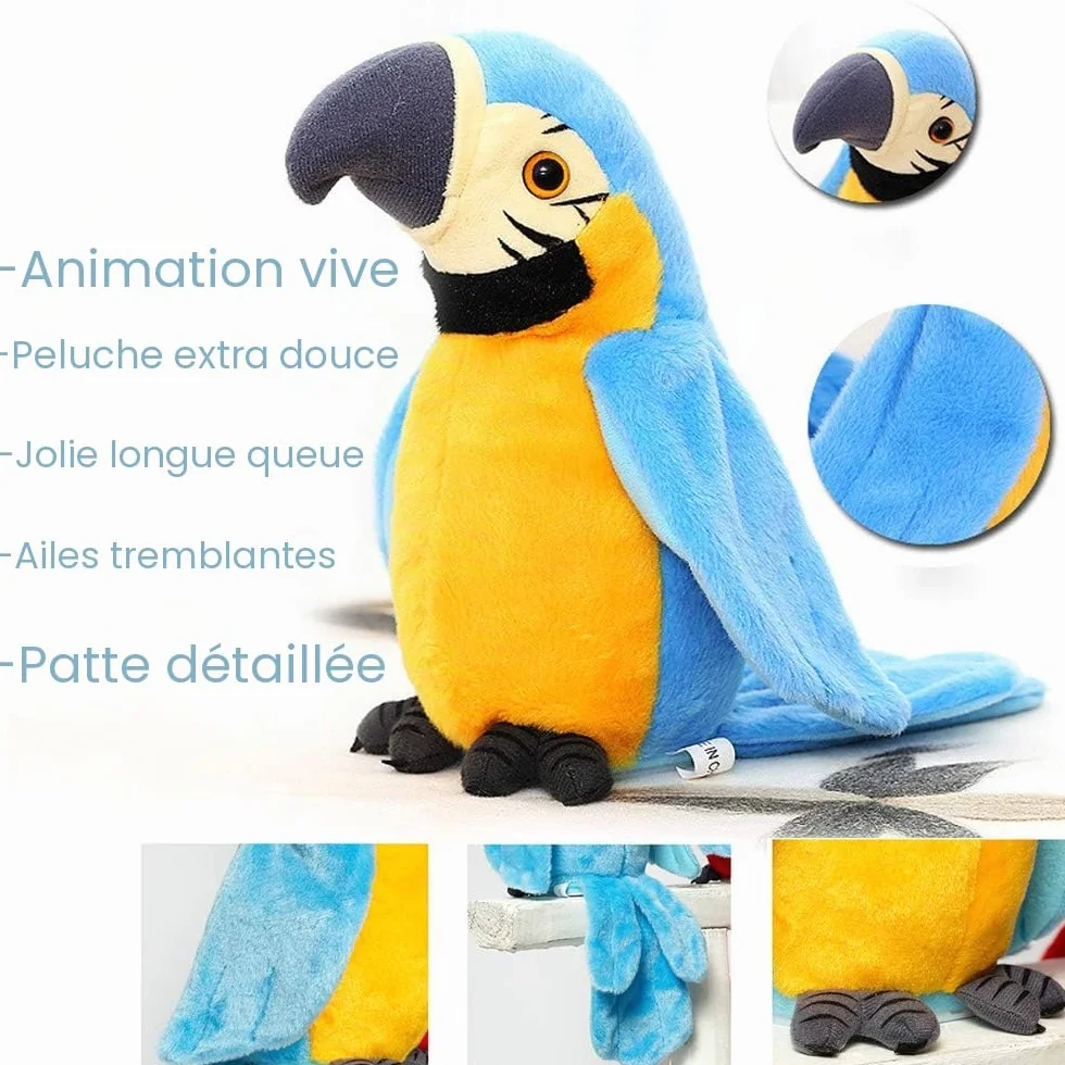 Jouet Perroquet en Peluche Imite le Son Animaux Répétez ce que vous dites Ailes électronique Oiseau Interactif Cadeau Noël Anniversaire
