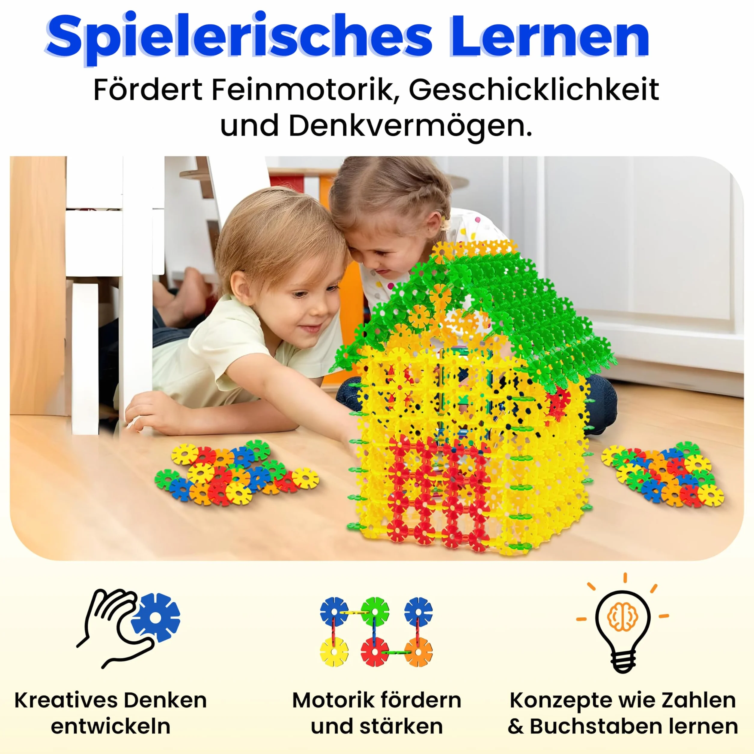 Smart-Planet Lot de 500 fleurs - Jouet de construction éducatif 3 ans+ 8 couleurs motricité fine