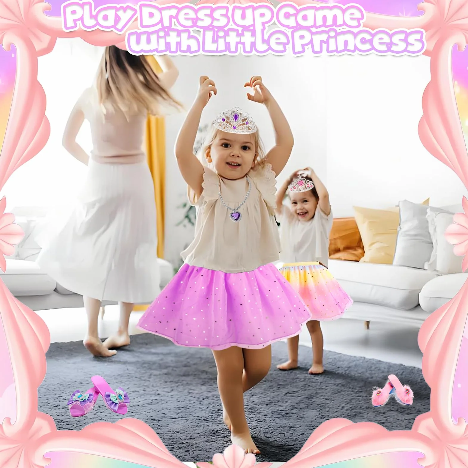 STAY GENT Chaussure Princesse Fille 3 Paires Chaussures 3 Couronne 3 Jupes Déguisement Jouet Princesse Accessoires Cadeau 2-6 Ans