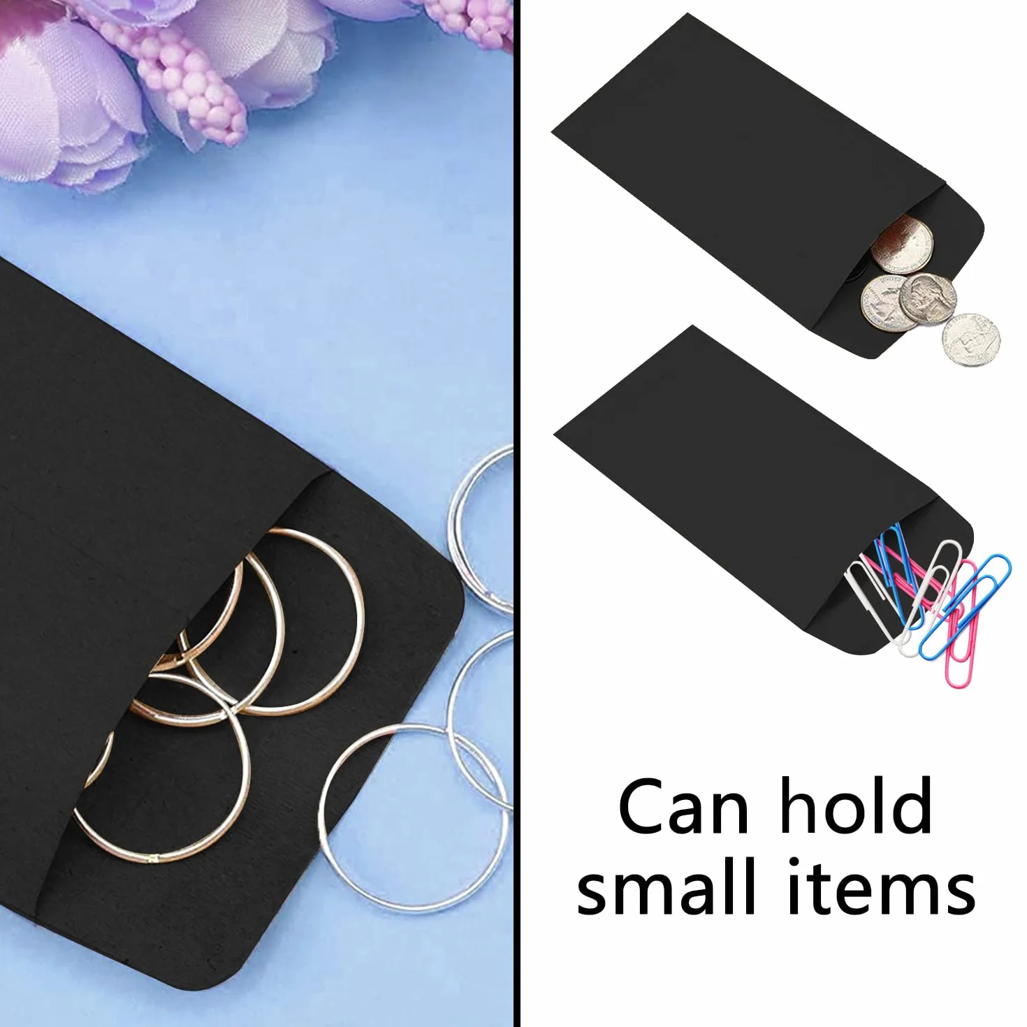 Lot de 100 mini enveloppes en papier kraft noir 10 x 6 cm pour salaires pièces monnaie perles timbres