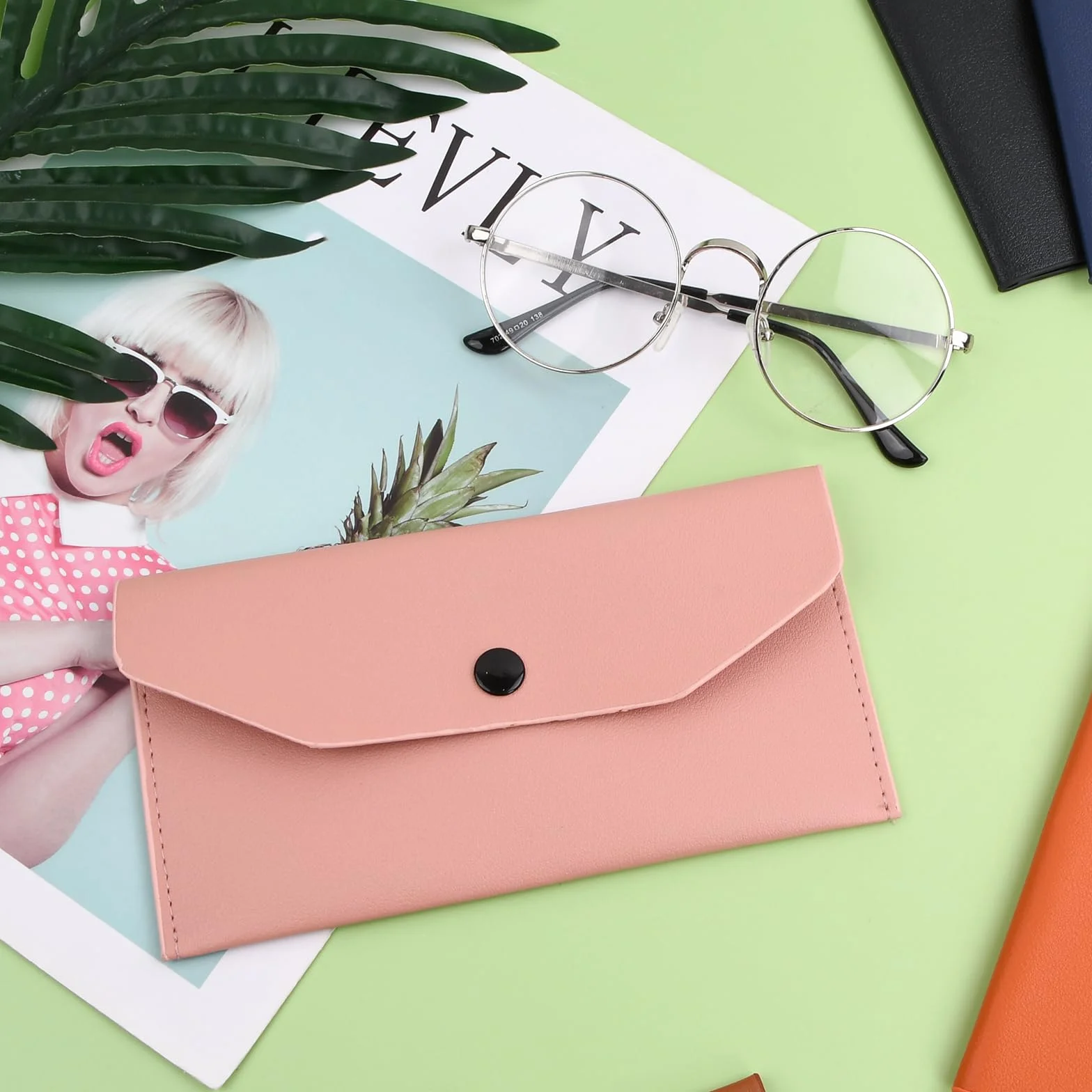 Portefeuille Enveloppe Cuir Synthétique 6 Pièces, Pochette Billet Imperméable Réutilisable 18x9,5cm