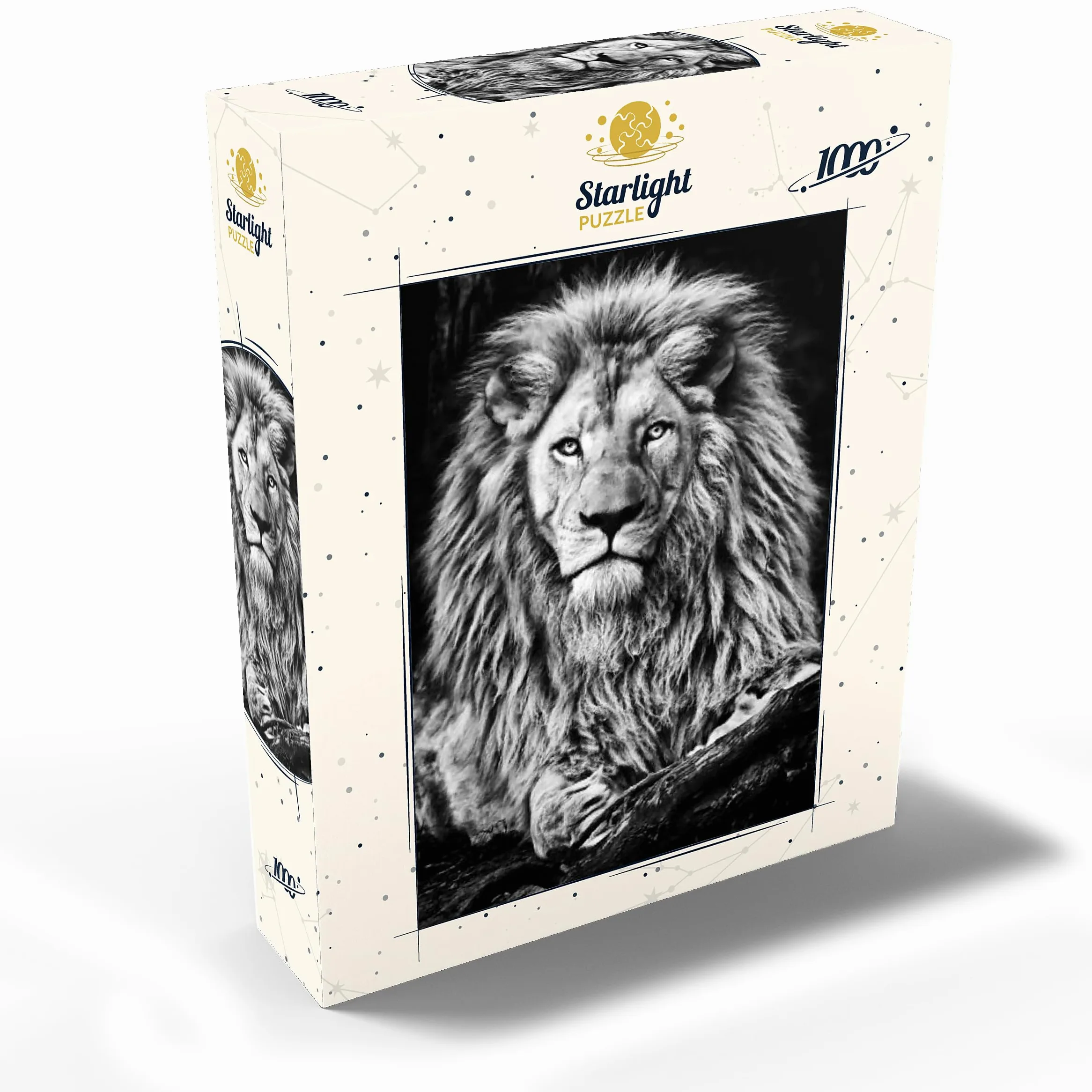 Image en noir et blanc du lion majestueux - Puzzle de 1000 pièces de qualité supérieure pour adultes