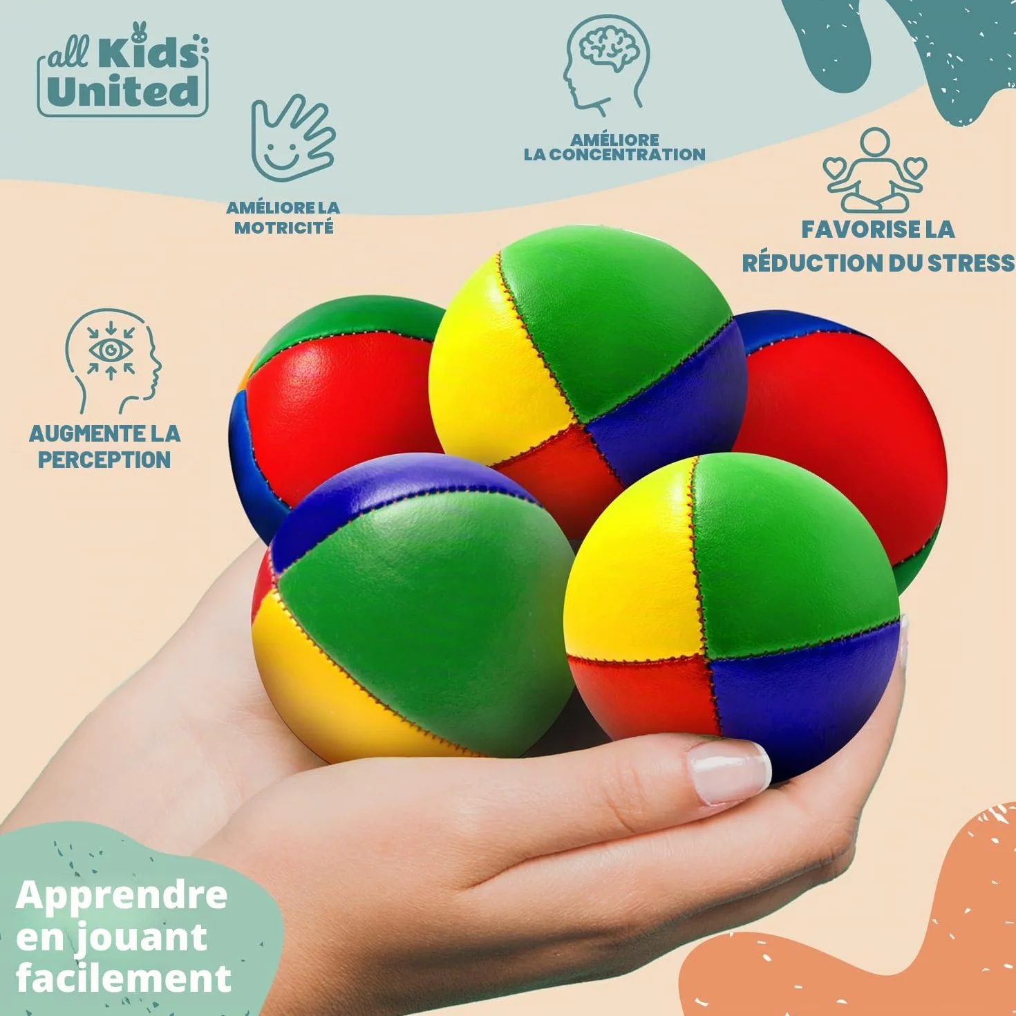 Set de 5 balles de jonglage professionnelles en sac jute pour débutants et avancés