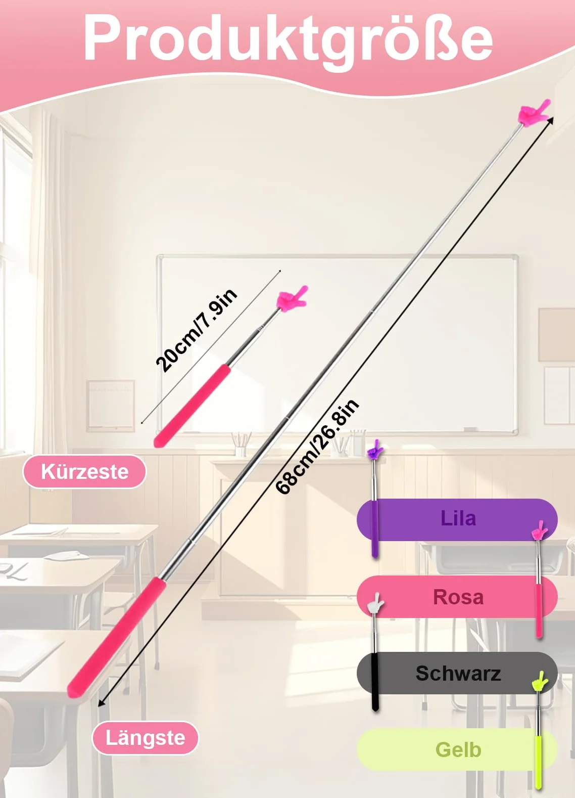 Pointeur télescopique 4 pièces, bâton pointeur pour doigt, besoins des enseignants, interaction en classe