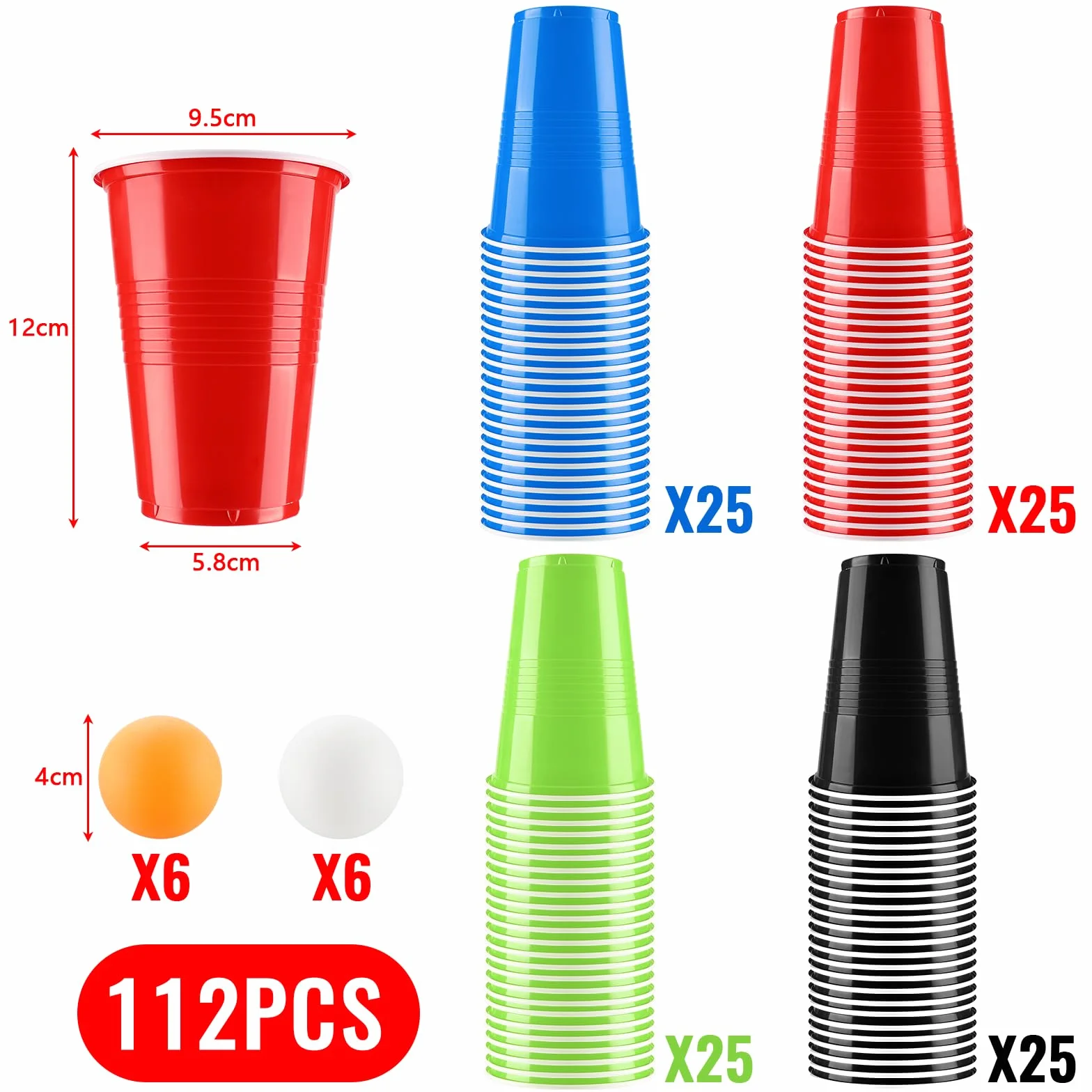 Sprifityy 51 Réutilisables Tasse Beer Pong 500ML Jeux à Boire Gobelets avec 12 Balles Ping-Pong