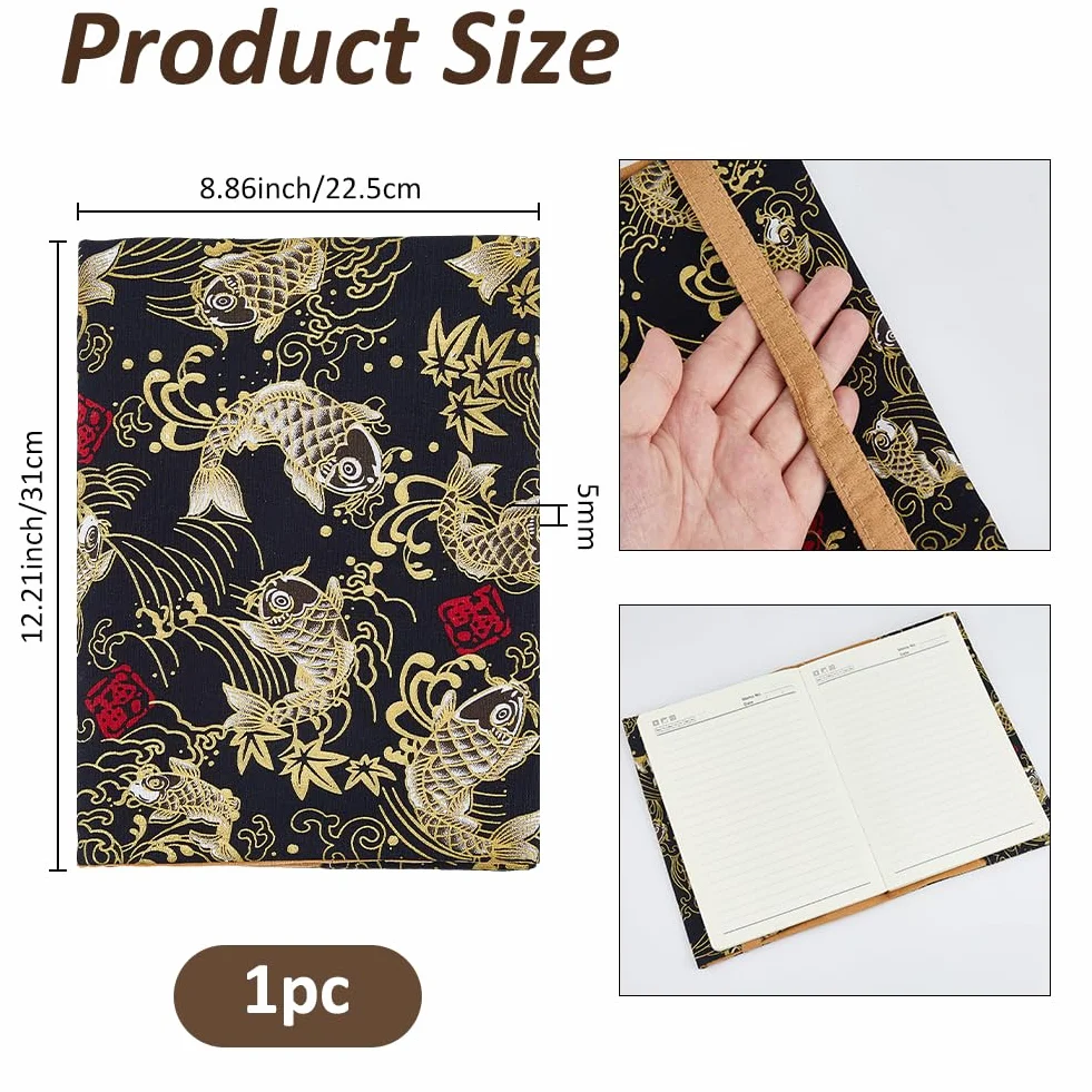 SUPERFINDINGS Housse Imperméable pour Livre A5 Couverture en Tissu Motif Floral 31 x 22.5cm Noir