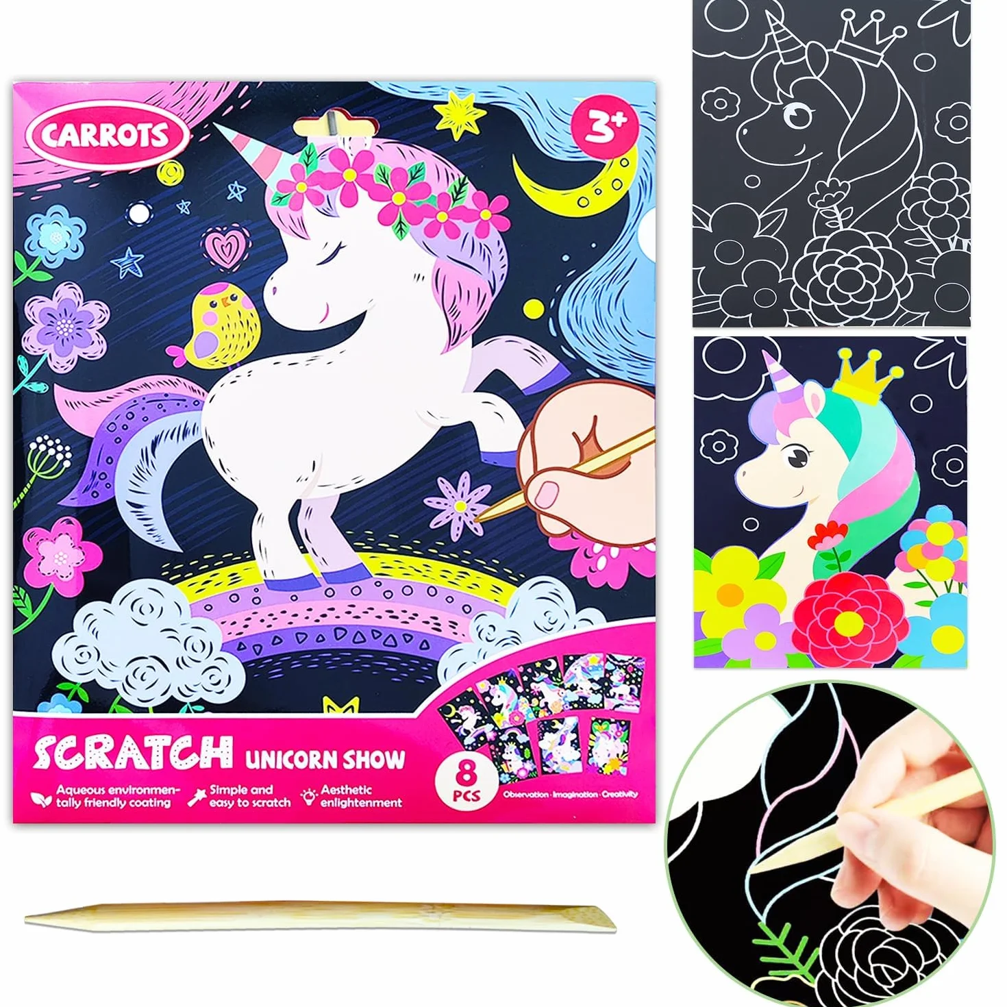 Kit de Scratch Art Licorne pour Enfants - Cartes à Gratter Papier