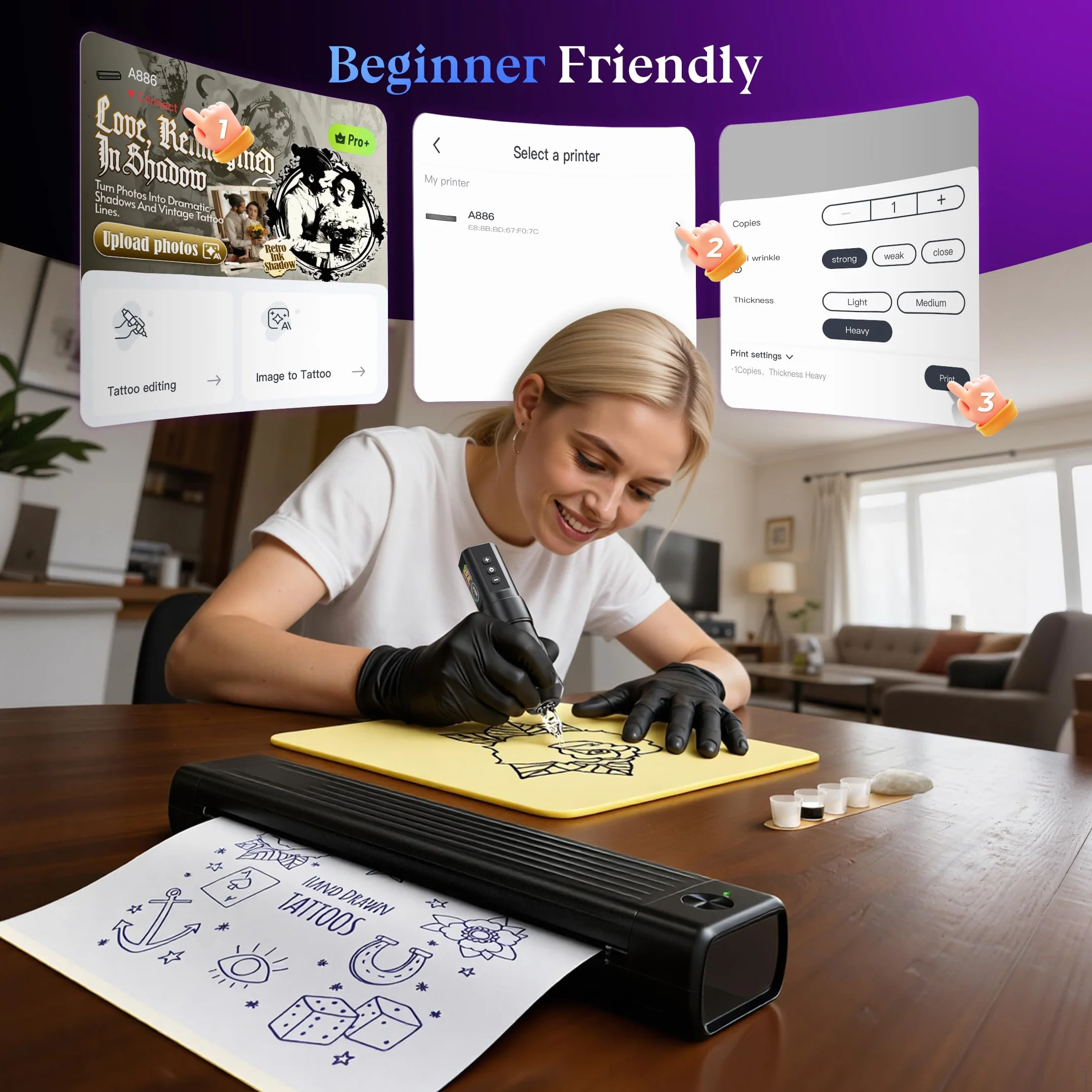 Itari Thermocopieur Tatouage, Imprimante Tattoo avec 10 Feuilles Papier Transfert, Compatible Phone Tablette, Noir
