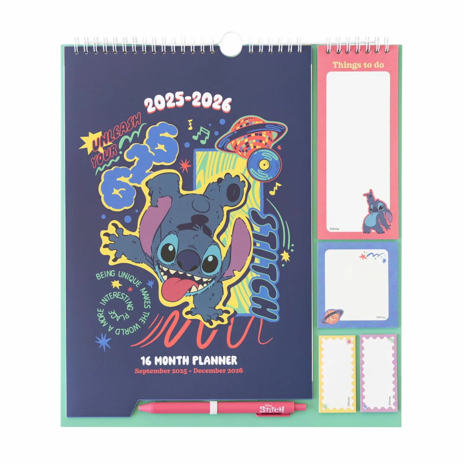 Grupo Erik Calendrier Disney Stitch 16 mois Septembre 2025 à Décembre 2026 Planificateur Mensuel Familial avec Crochet