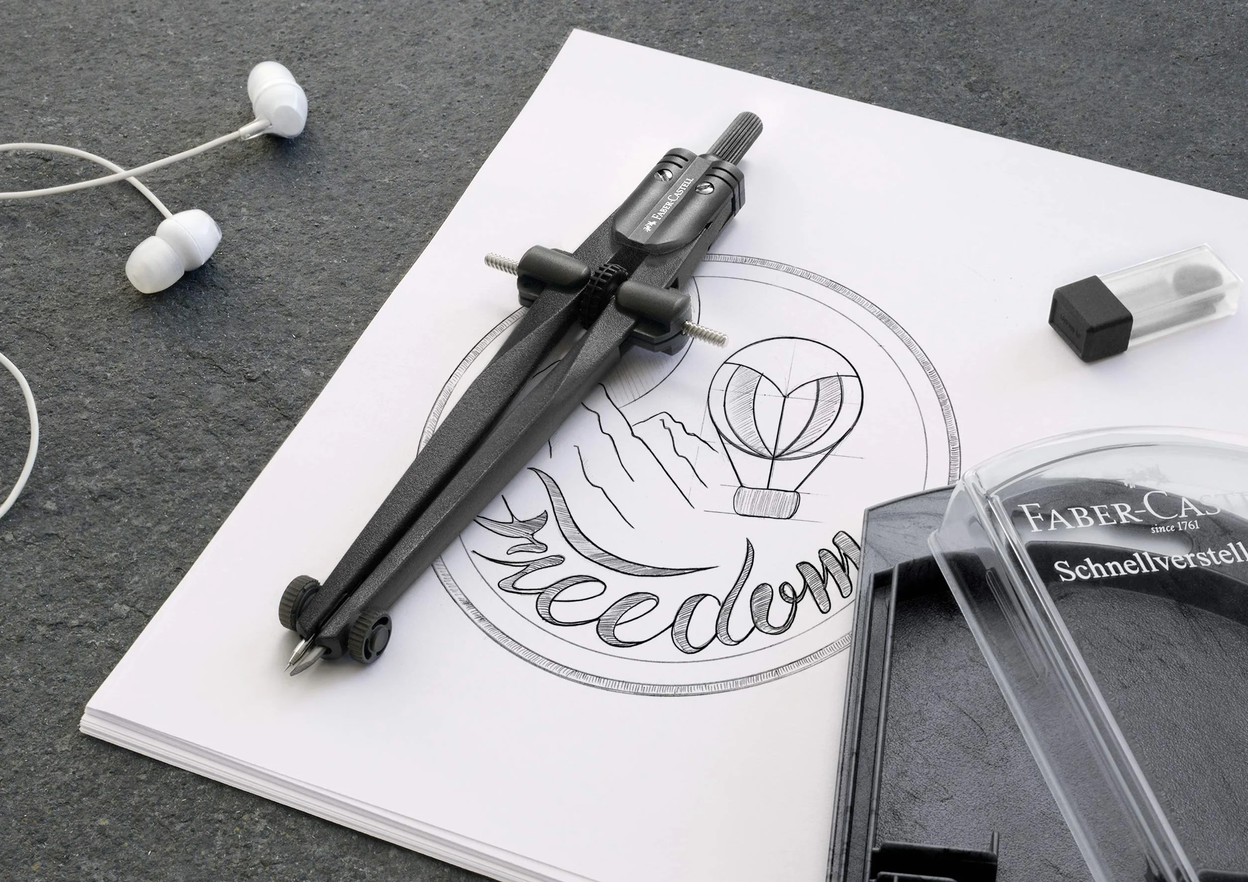 FABER-CASTELL Compas à réglage rapide Stream, Blackstone, set avec pièces de rechange
