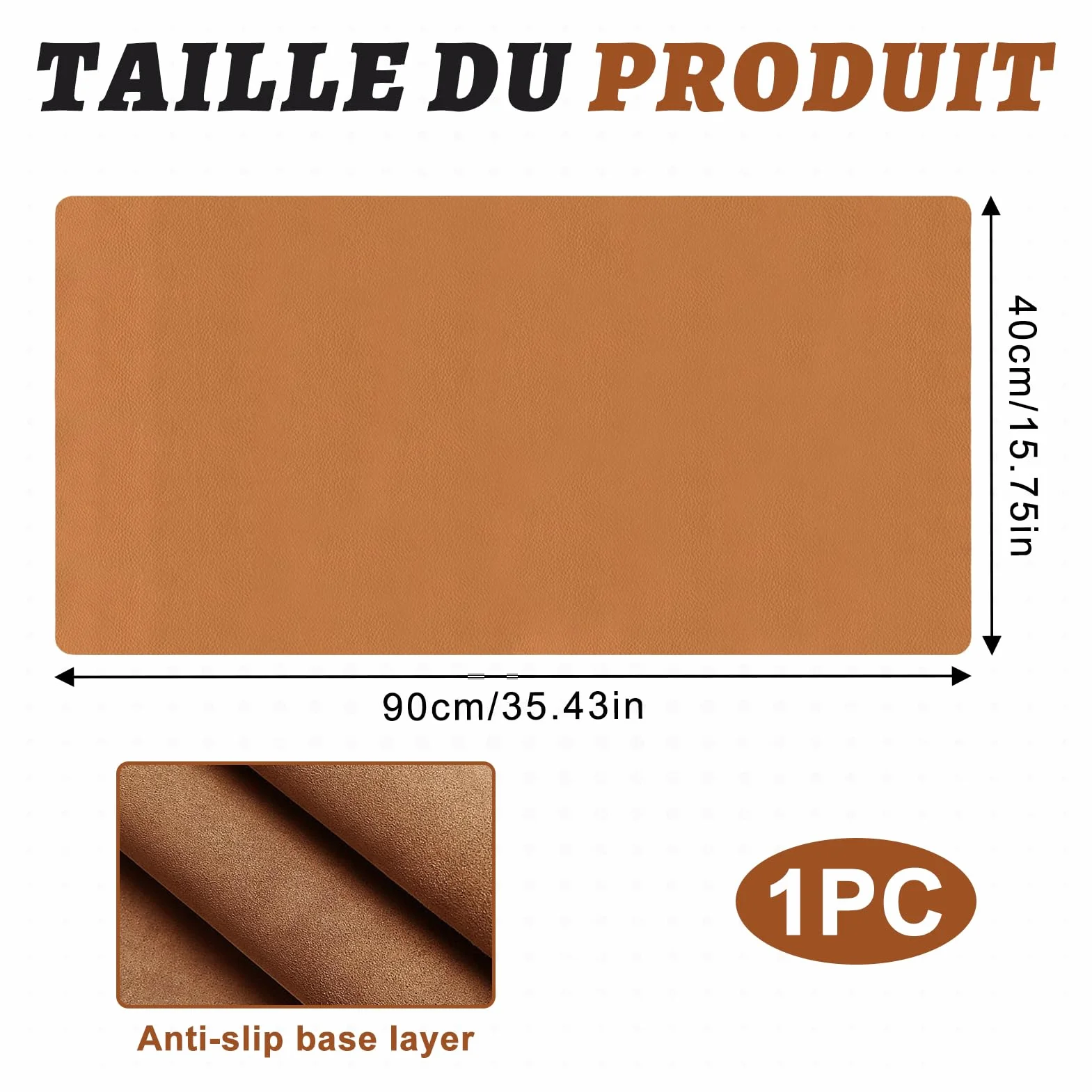 Tapis de Bureau Cuir PU Marron 90x40cm XXL – Sous-Main Antidérapant Imperméable, Protection Bureau