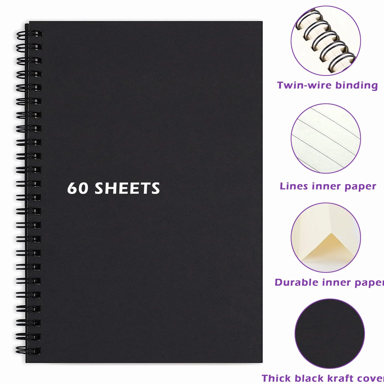 PALUDO Lot de 4 Cahiers A5 Spirales Ligné Couverture Kraft 120 Pages