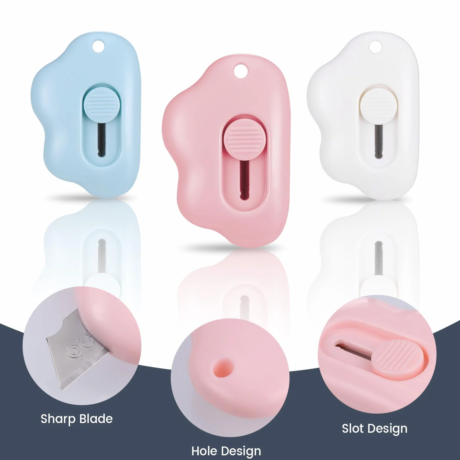 JIANTA Couteau de Papeterie, 3PCS Mini Couteau Utilitaire Portable avec Porte-clés Retractable, Ouvre-Lettre, Cutter Standard