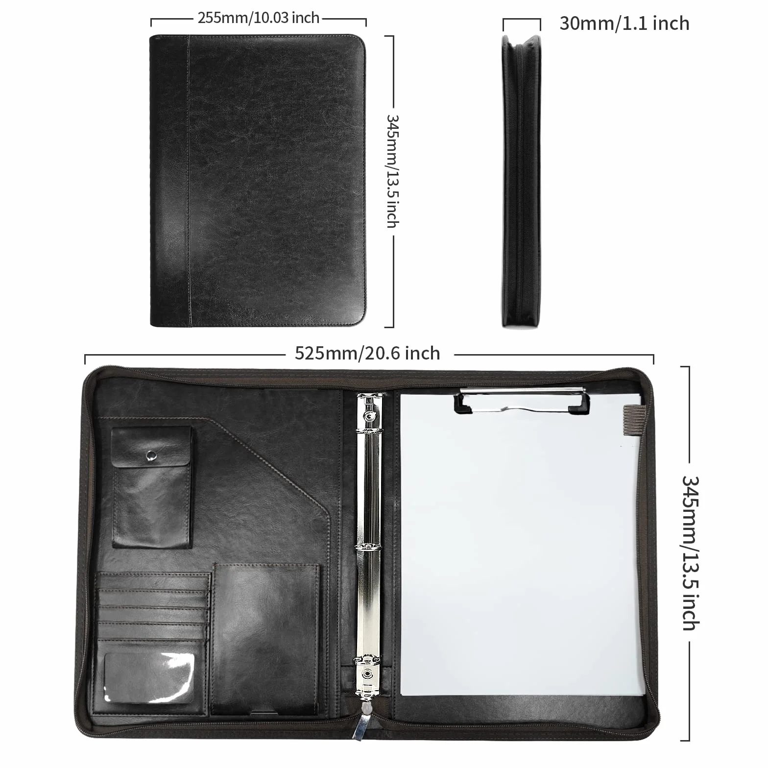 WRIYES Porte Documents A4 Mallette Multifonctionnelle 3 Reliures à Anneaux Dossier de Conférence Noir