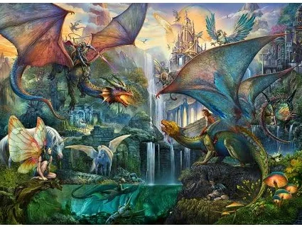Puzzle Adulte Le Royaume des Dragons - 9000 Pieces - Set Collection Monde Fantastique + 1 Carte Tigre - Foret fee - Licorne