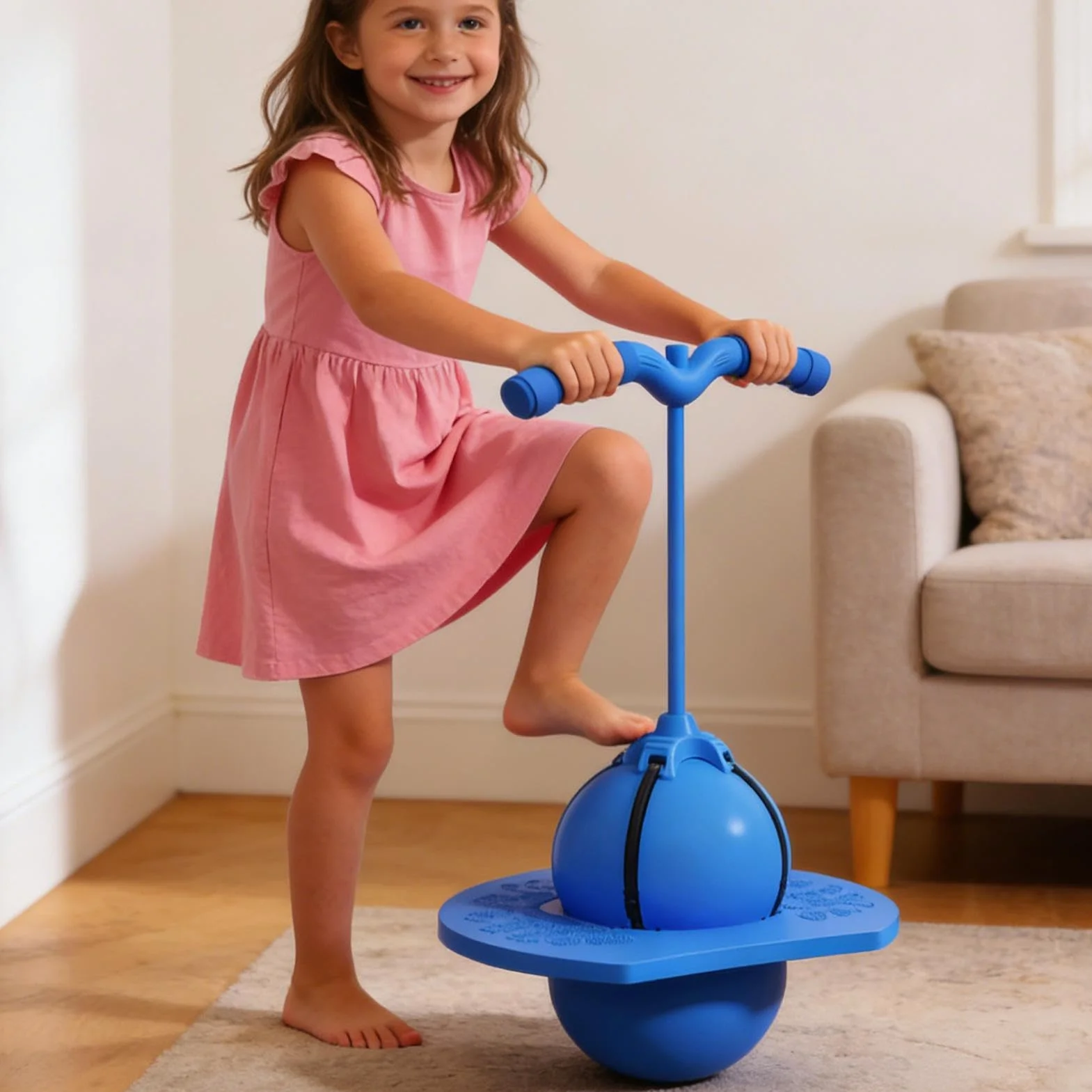 Ballon Sauteur Pogo Stick avec Poignée et Pompe, Ballon d'Équilibre Antidérapant pour Enfants Adultes