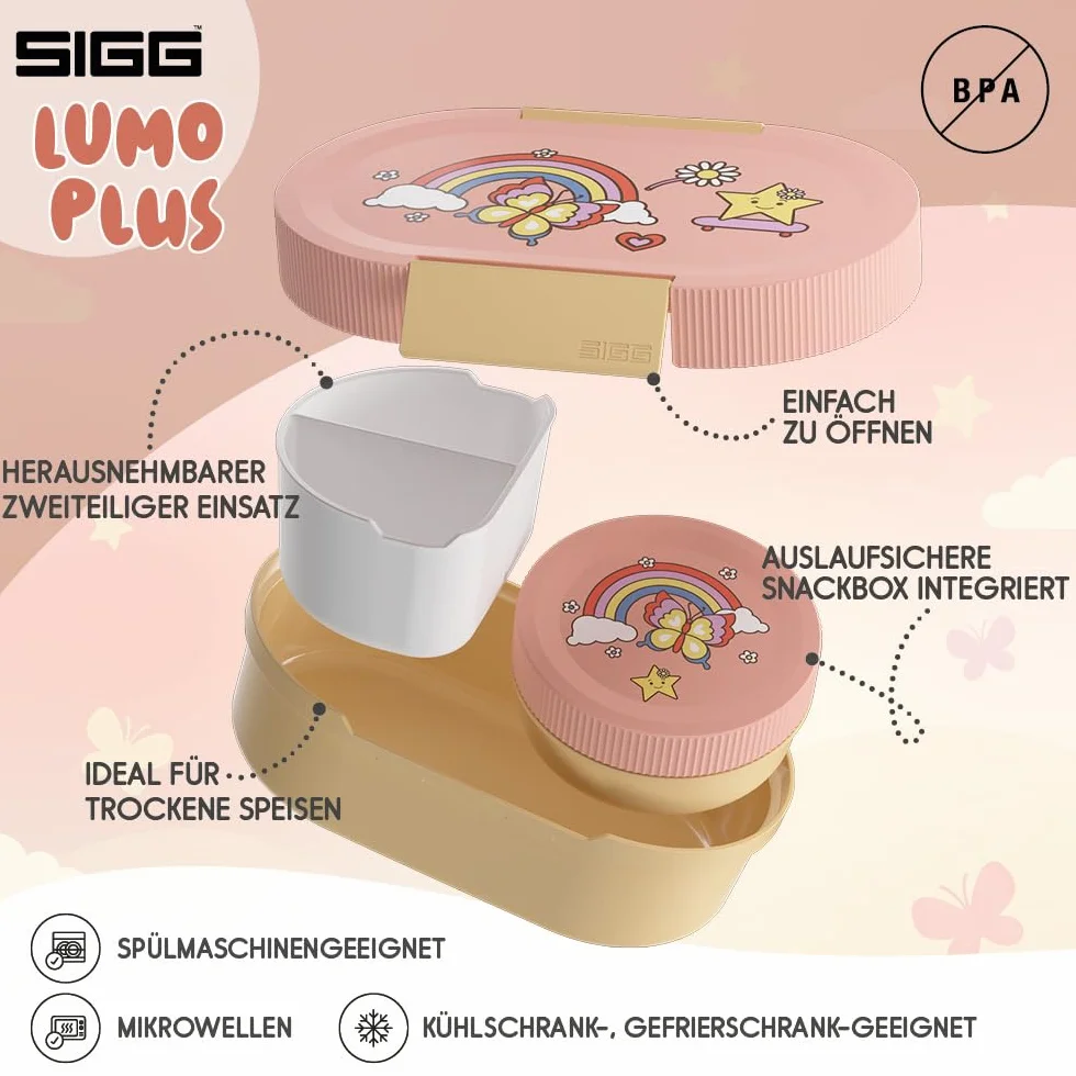 SIGG Lumo Rainbow Plus Boîte à déjeuner enfant 2 en 1 Sans BPA Rose 0,8 l