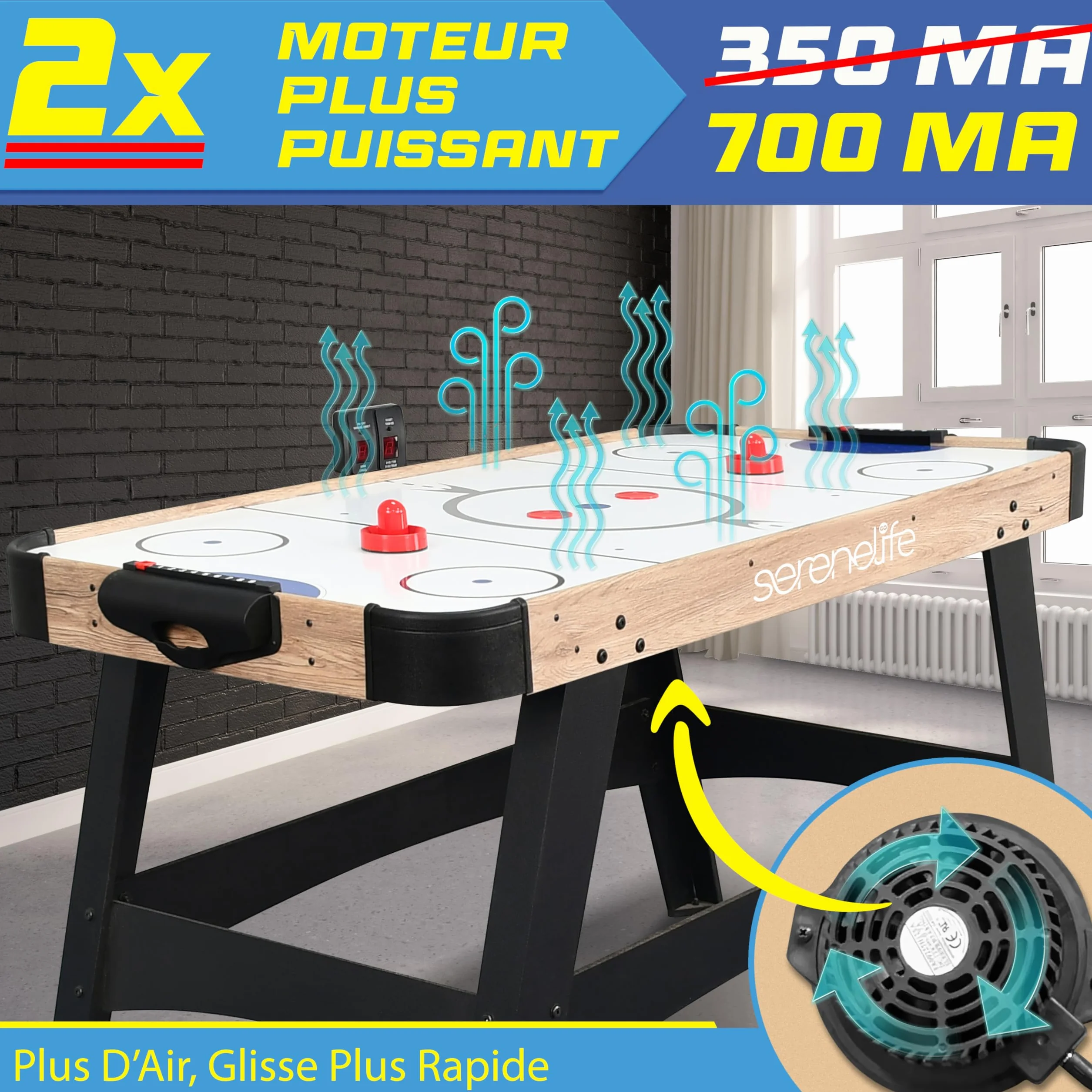 SereneLife Table de Air Hockey avec Soufflerie, Jeu de Hockey sur Table pour Enfants et Adultes avec Palets et Poignées