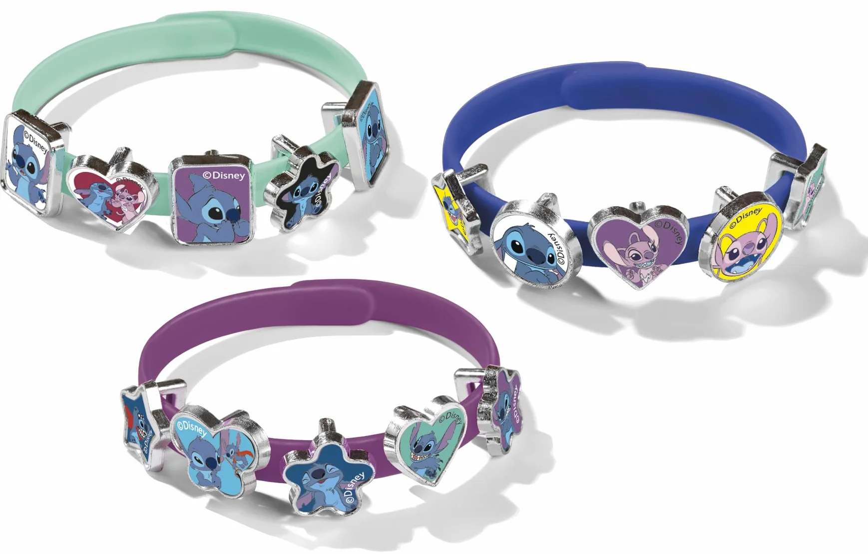 Bracelets Stitch pour enfants Lot de 18 – Caoutchouc 14 cm jaune bleu rouge à créer