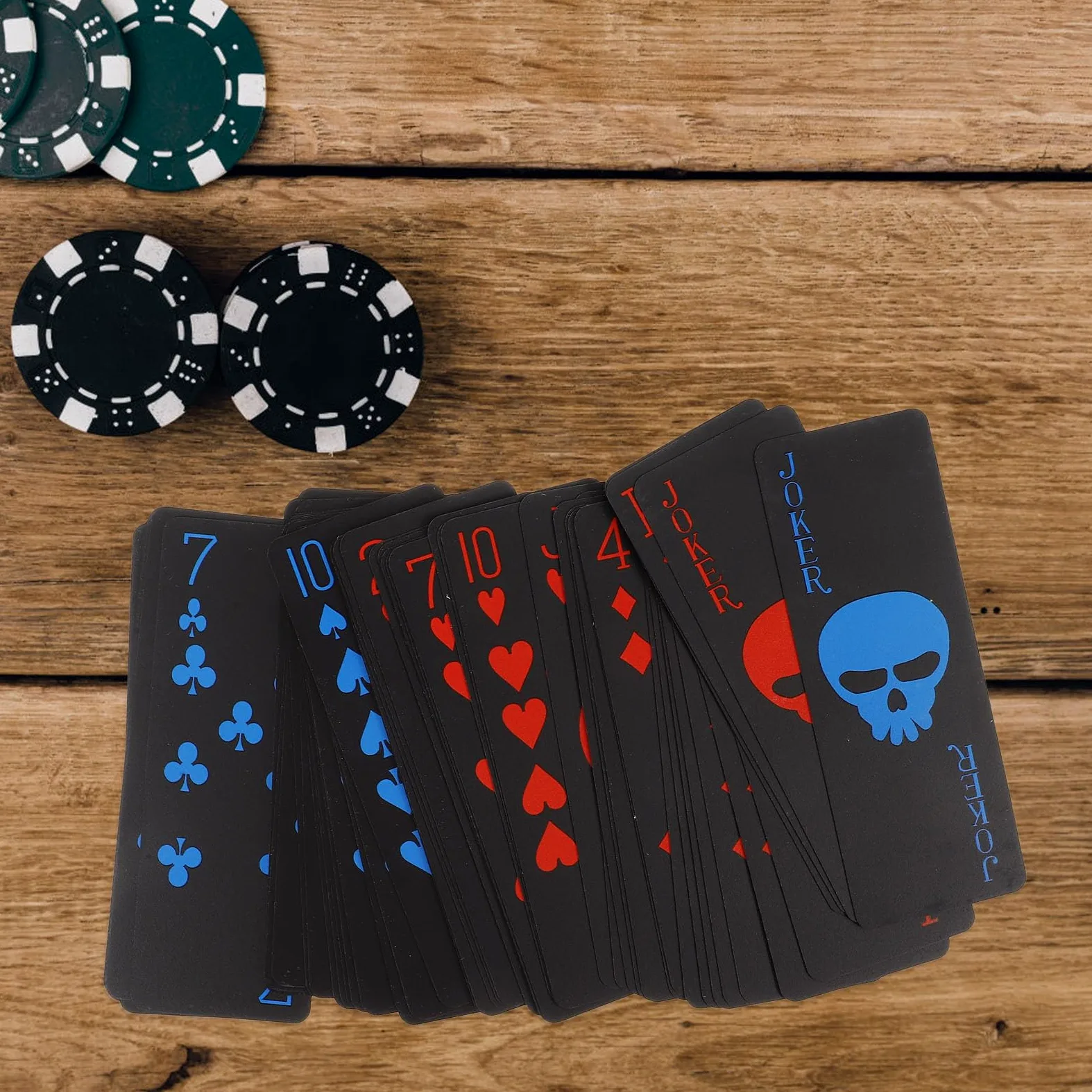 CALLARON Cartes en Exceptionnelle pour Durabilité Soirées Créatif de Poker Imperméables PVC Noir Motif Crâne en Famille et Fêtes Entre Adultes