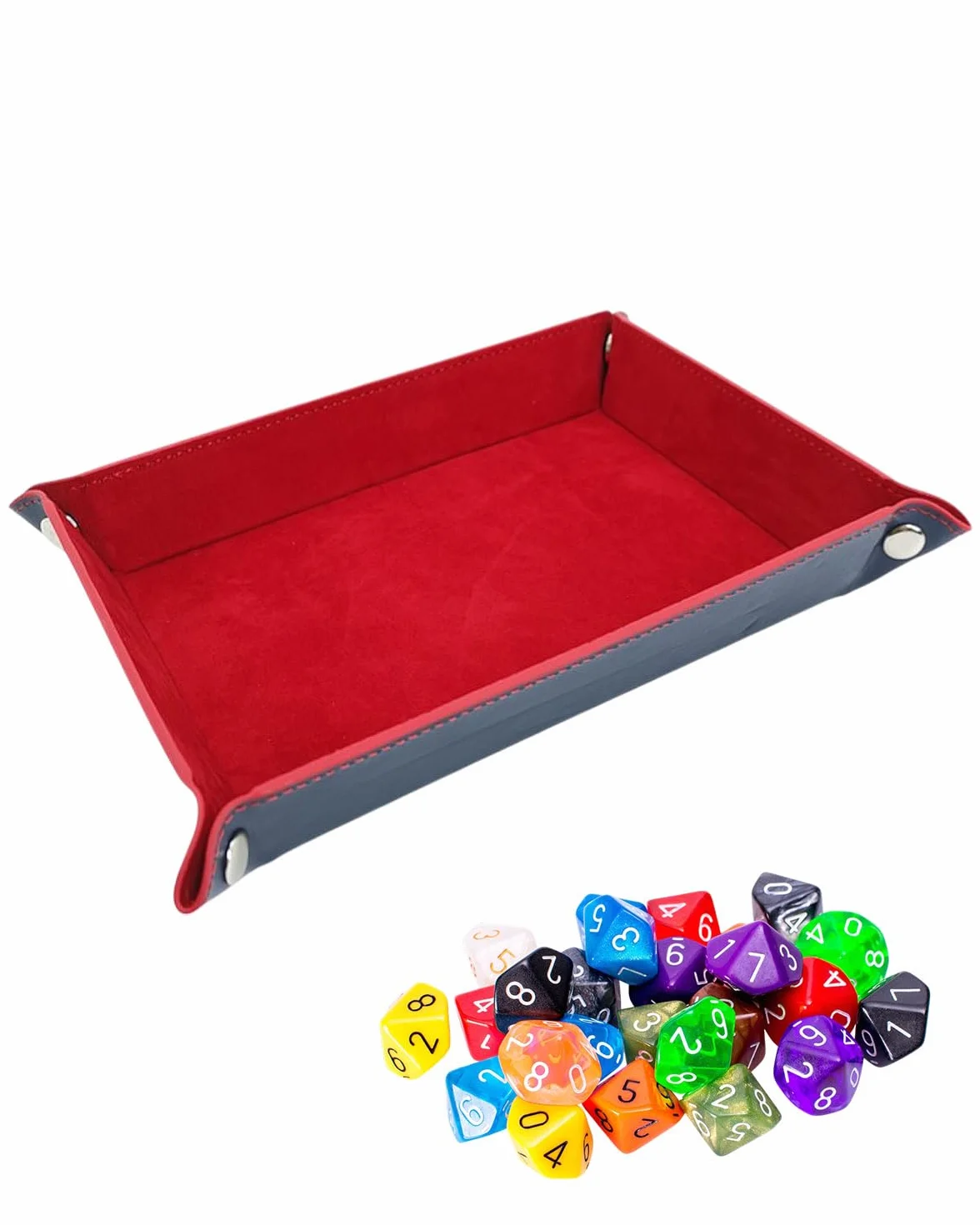 Plateau de dés Pliant rectangulaire en Cuir PU pour Jeu de Dés D&D RPG (Rouge)