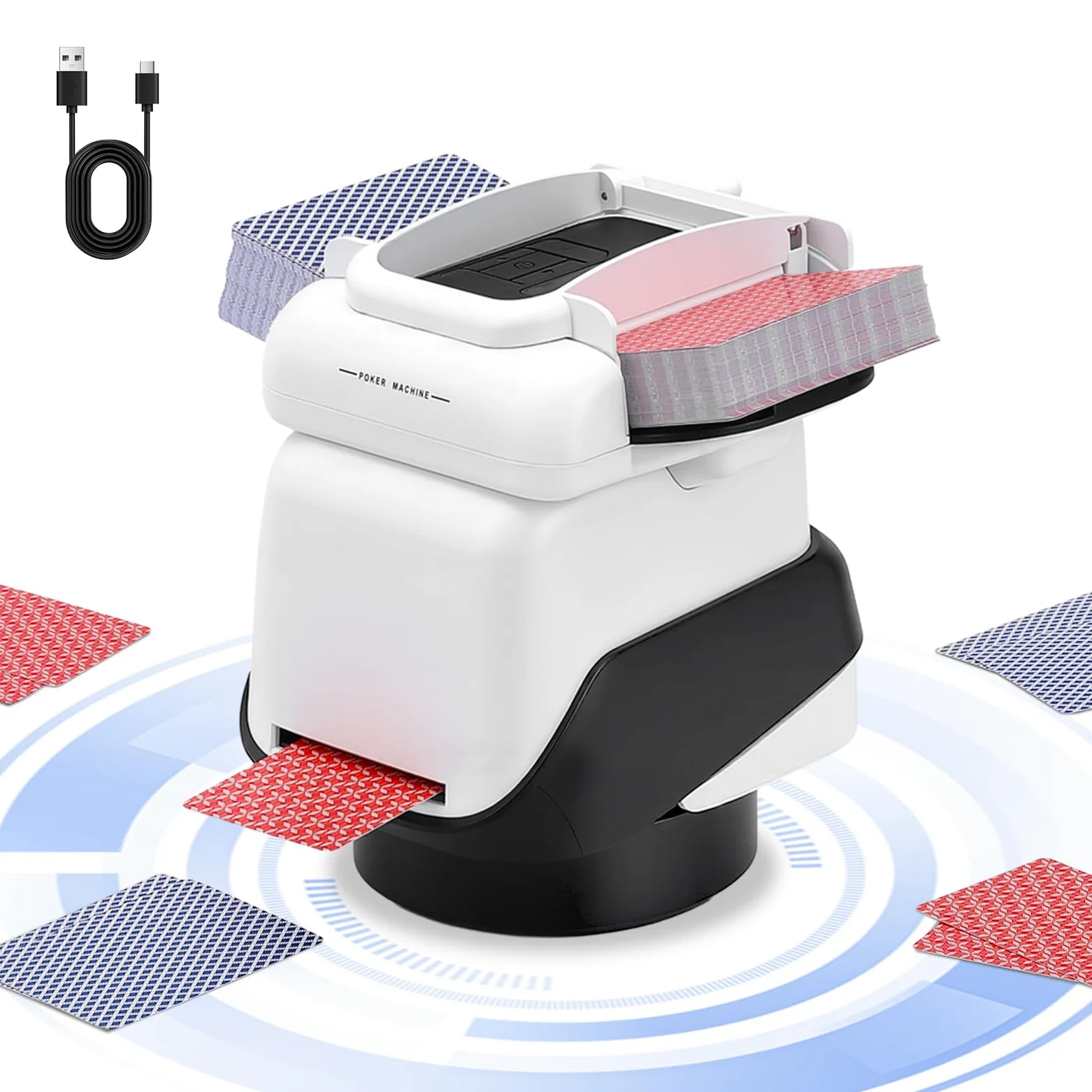 Mélangeur et Distributeur de Cartes Automatique 2-en-1 | Électrique | 4 Jeux & Jusqu'à 8 Joueurs | Réglable pour Texas Hold'em, Blackjack, Jeux de Société | Batterie 5200mAh | USB-C