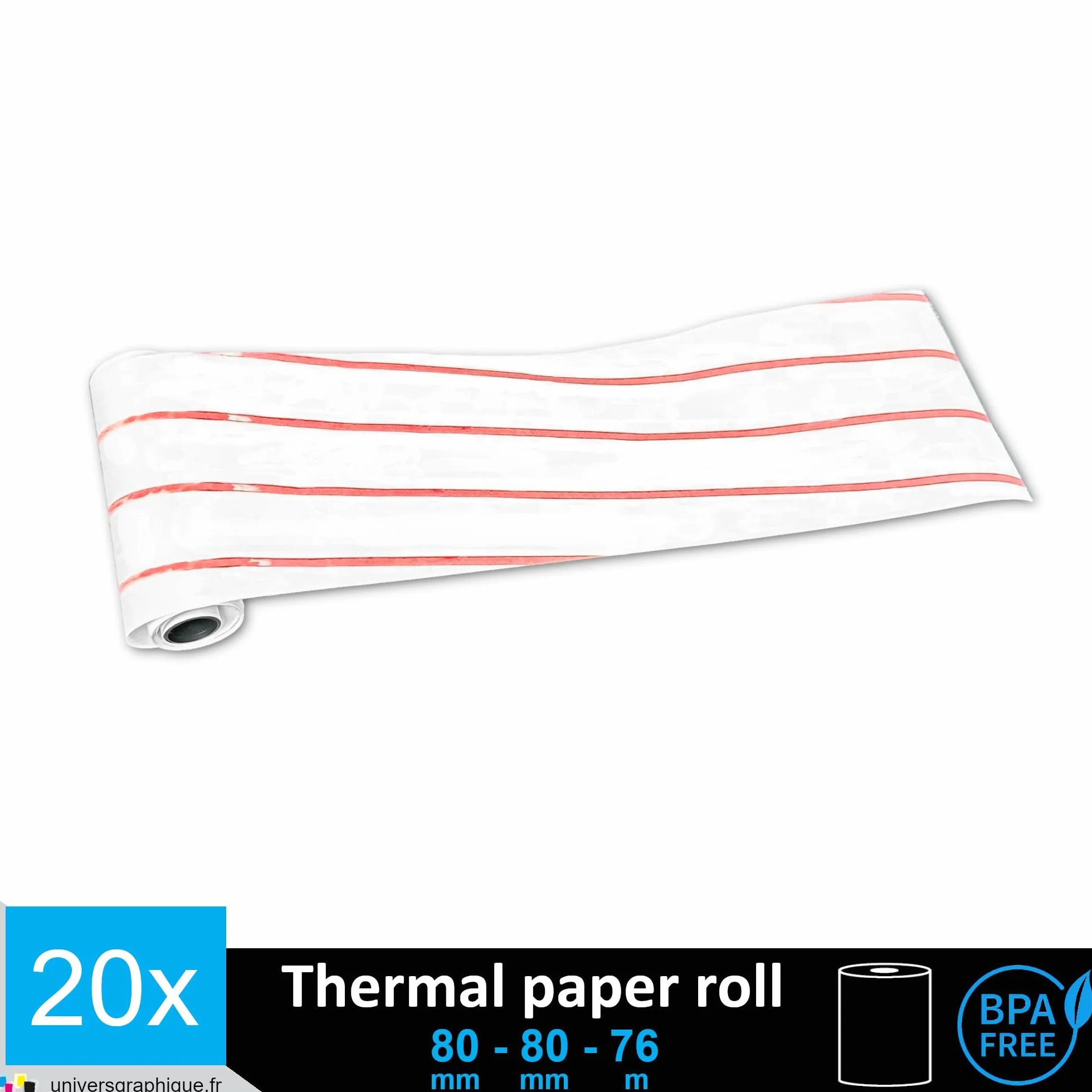 Bobines Papier thermique 80 mm pour EPSON TM-T20II SERIES WELQUIC recharge standard TPV rouleau 80 x 80 x 12 mm 50g