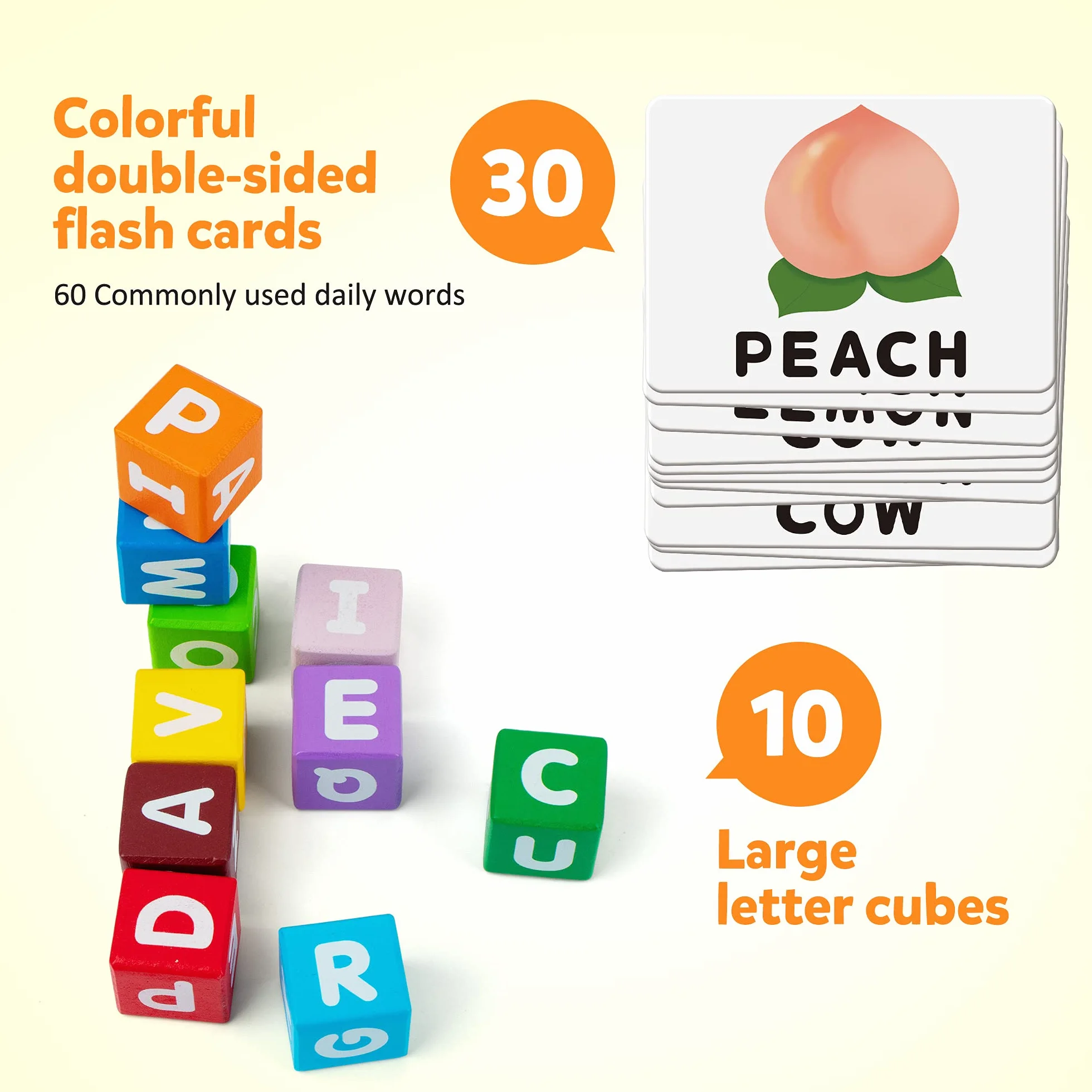 Coogam Jeux d'orthographe Blocs de Couleur, Lettres Assorties en Bois, Alphabet ABC Montessori Jouet éducatif