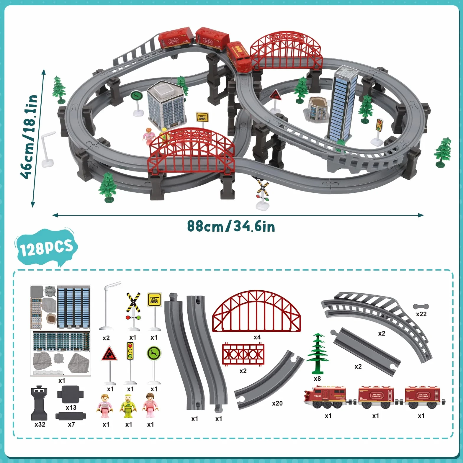 Train Électrique Enfant 128 Pièces, Circuit Voiture Jouet 3-8 Ans Cadeau Anniversaire Garçons Filles
