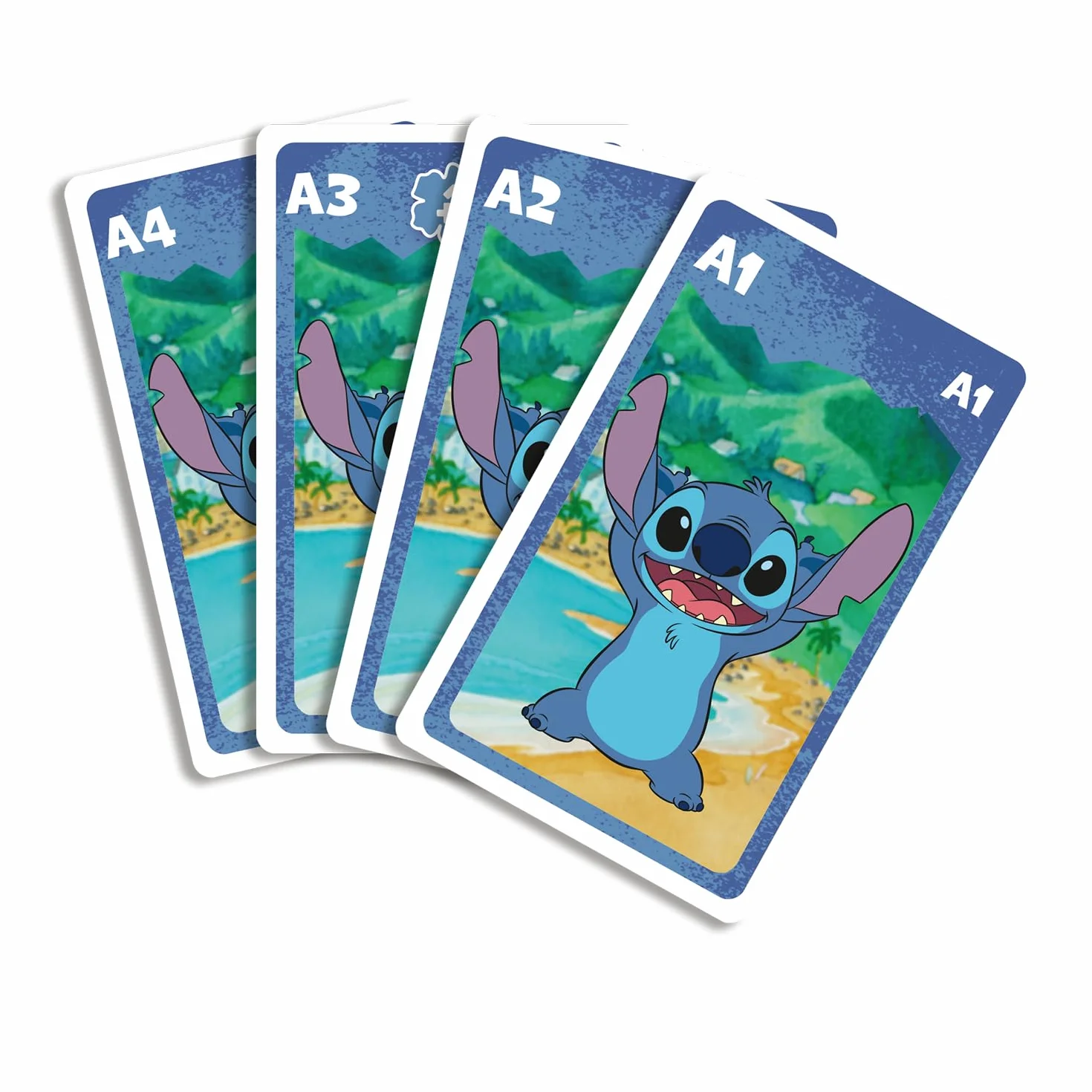 Shuffle Jeu de Cartes 4 en 1 Stitch - 7 Familles, Bataille, Mémo et Action - Disney Lilo & Stitch pour Enfants dès 4 Ans