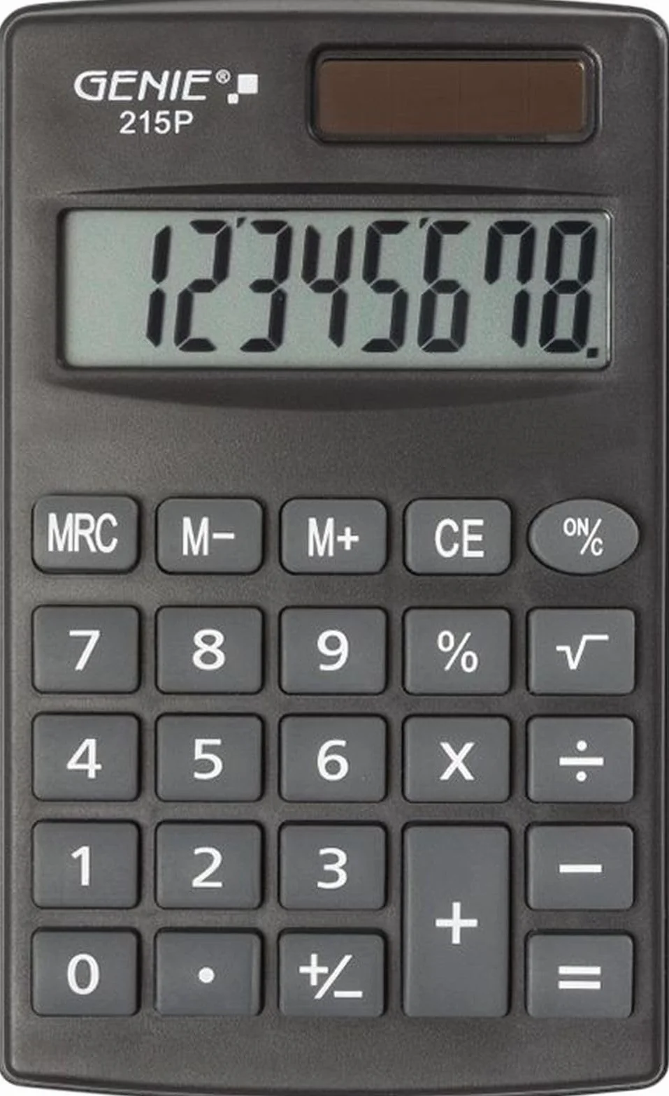 Genie Calculatrice 215 Chiffres P8 Double Alimentation Solaire Pile Design Compact Gris
