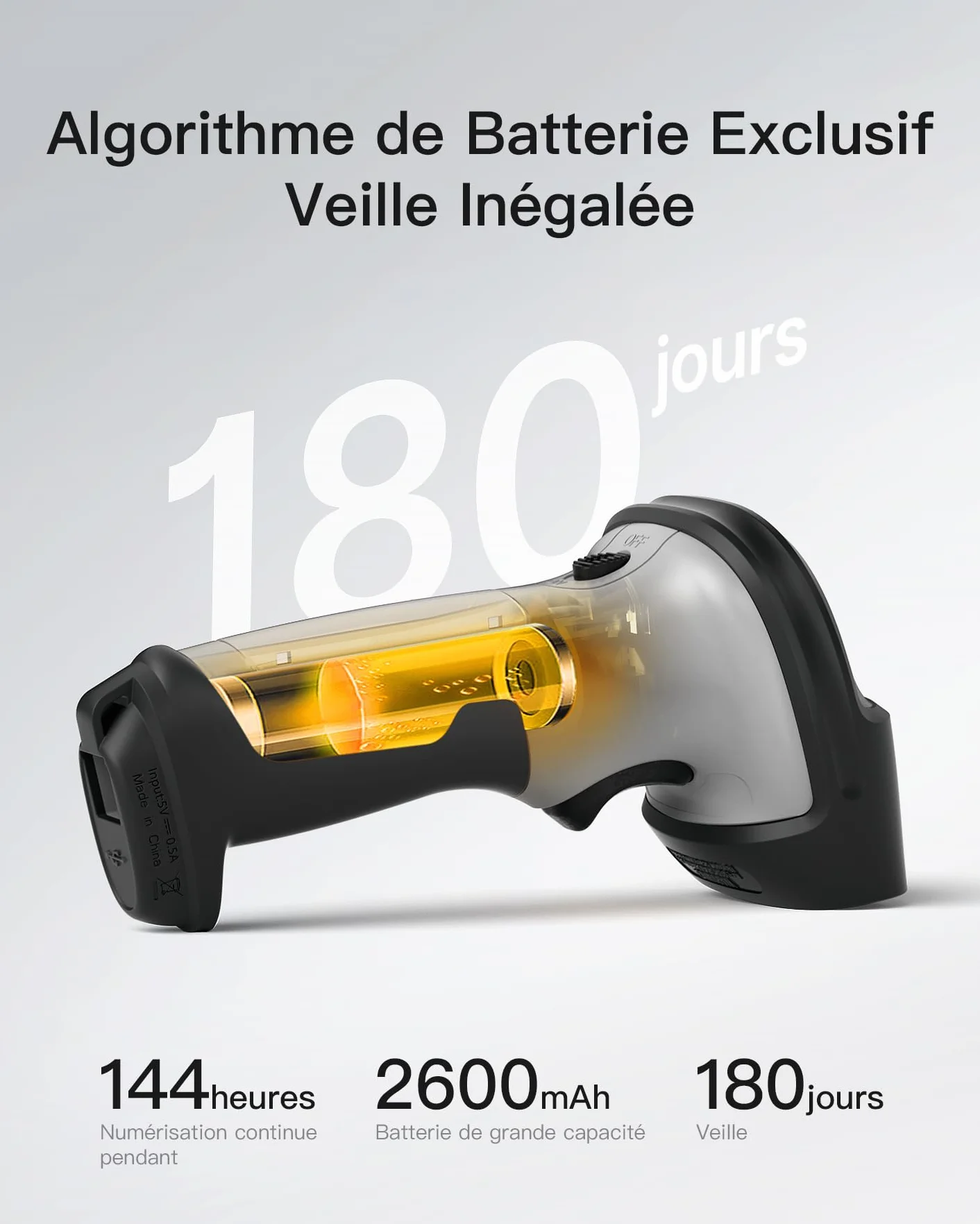 Inateck Lecteur Code Barre sans Fil 1D BCST-70, Bluetooth USB, 2600 mAh, 180 Jours, pour Windows Android iOS